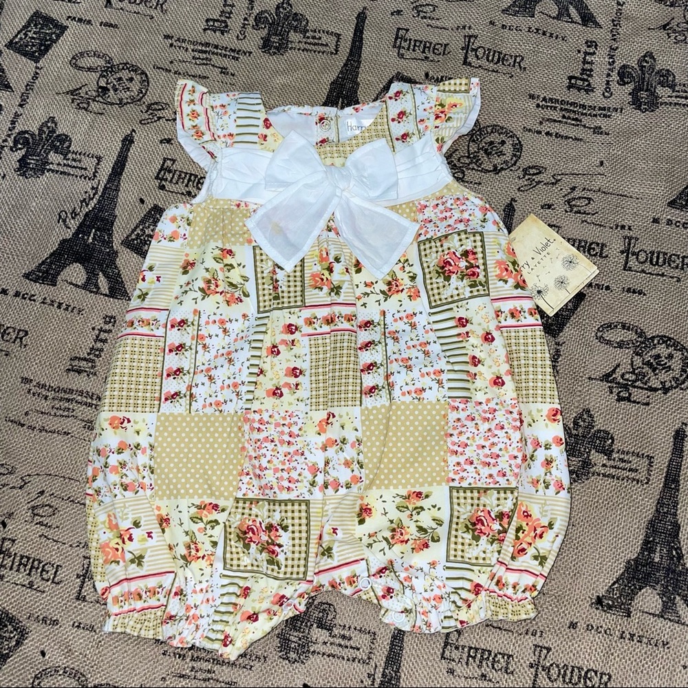 Harry & Violet NWT! Baby Cream/White/Red Floral Tie Belted Jumpsuit Size 6/9M